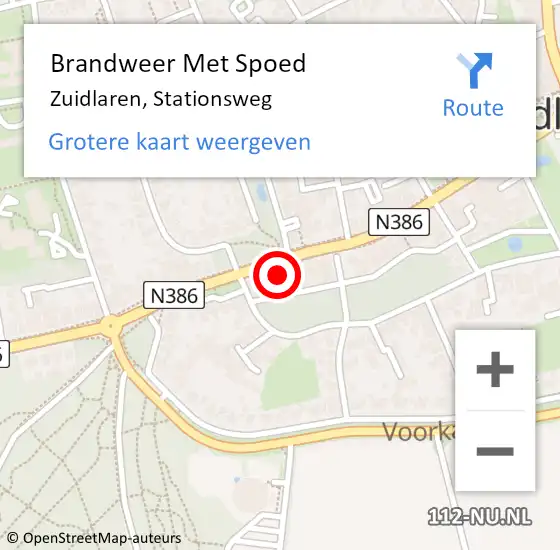 Locatie op kaart van de 112 melding: Brandweer Met Spoed Naar Zuidlaren, Stationsweg op 17 mei 2024 16:45