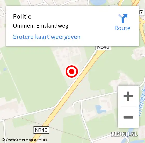Locatie op kaart van de 112 melding: Politie Ommen, Emslandweg op 17 mei 2024 16:46