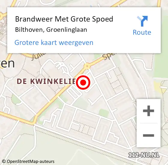 Locatie op kaart van de 112 melding: Brandweer Met Grote Spoed Naar Bilthoven, Groenlinglaan op 17 mei 2024 16:47