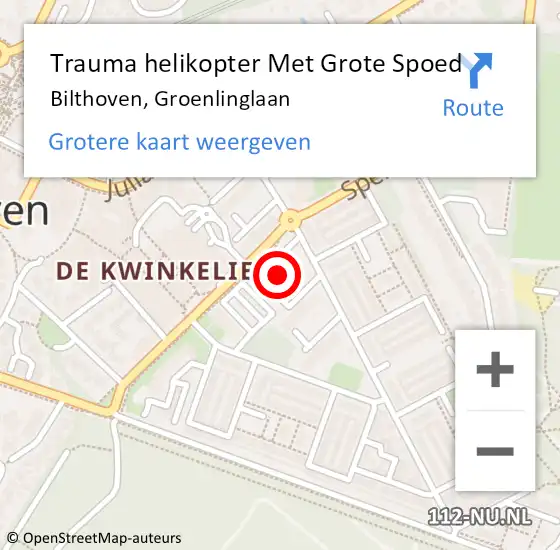 Locatie op kaart van de 112 melding: Trauma helikopter Met Grote Spoed Naar Bilthoven, Groenlinglaan op 17 mei 2024 16:51