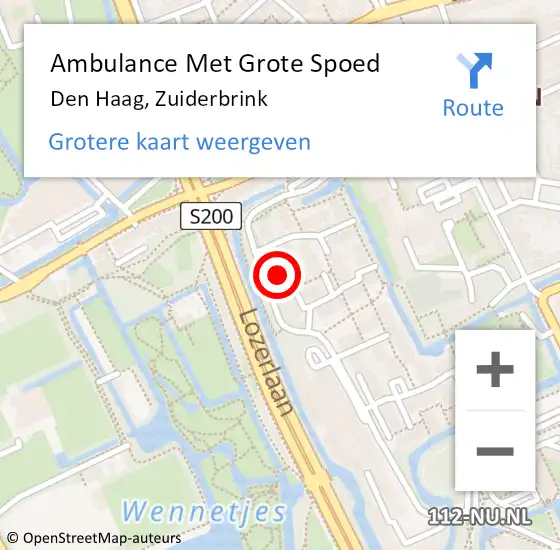 Locatie op kaart van de 112 melding: Ambulance Met Grote Spoed Naar Den Haag, Zuiderbrink op 17 mei 2024 16:51