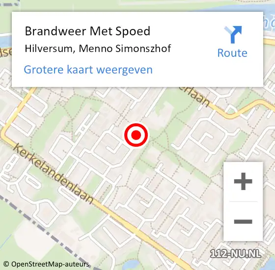Locatie op kaart van de 112 melding: Brandweer Met Spoed Naar Hilversum, Menno Simonszhof op 17 mei 2024 16:54