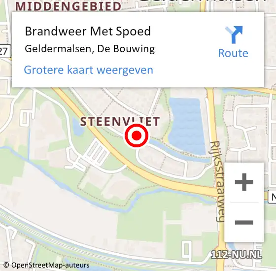 Locatie op kaart van de 112 melding: Brandweer Met Spoed Naar Geldermalsen, De Bouwing op 17 mei 2024 16:54