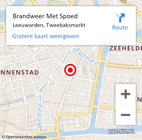 Locatie op kaart van de 112 melding: Brandweer Met Spoed Naar Leeuwarden, Tweebaksmarkt op 17 mei 2024 17:04