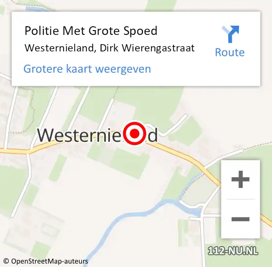 Locatie op kaart van de 112 melding: Politie Met Grote Spoed Naar Westernieland, Dirk Wierengastraat op 17 mei 2024 17:06