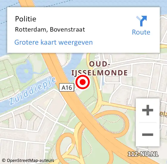 Locatie op kaart van de 112 melding: Politie Rotterdam, Bovenstraat op 17 mei 2024 17:13