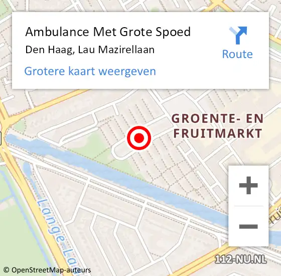 Locatie op kaart van de 112 melding: Ambulance Met Grote Spoed Naar Den Haag, Lau Mazirellaan op 17 mei 2024 17:17