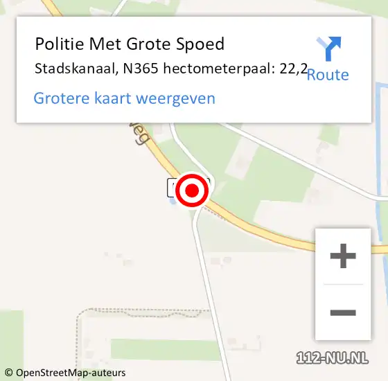 Locatie op kaart van de 112 melding: Politie Met Grote Spoed Naar Stadskanaal, N365 hectometerpaal: 22,2 op 17 mei 2024 17:19