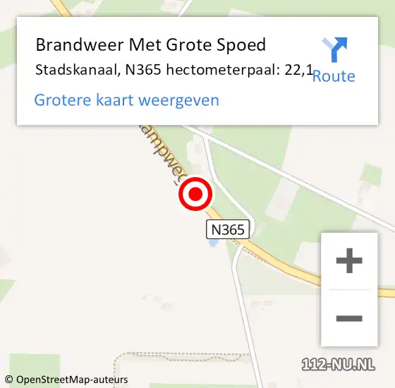 Locatie op kaart van de 112 melding: Brandweer Met Grote Spoed Naar Stadskanaal, N365 hectometerpaal: 22,1 op 17 mei 2024 17:22