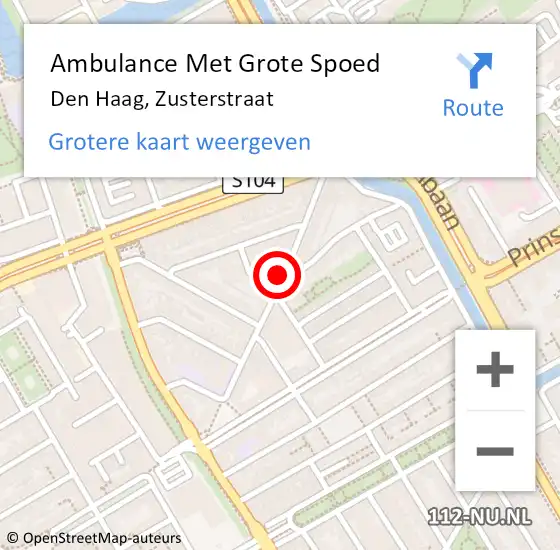 Locatie op kaart van de 112 melding: Ambulance Met Grote Spoed Naar Den Haag, Zusterstraat op 17 mei 2024 17:31