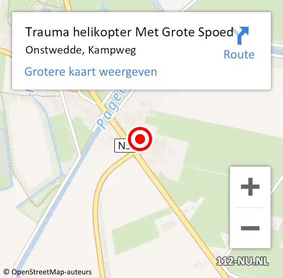 Locatie op kaart van de 112 melding: Trauma helikopter Met Grote Spoed Naar Onstwedde, Kampweg op 17 mei 2024 17:33