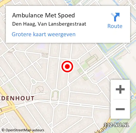 Locatie op kaart van de 112 melding: Ambulance Met Spoed Naar Den Haag, Van Lansbergestraat op 17 mei 2024 17:35