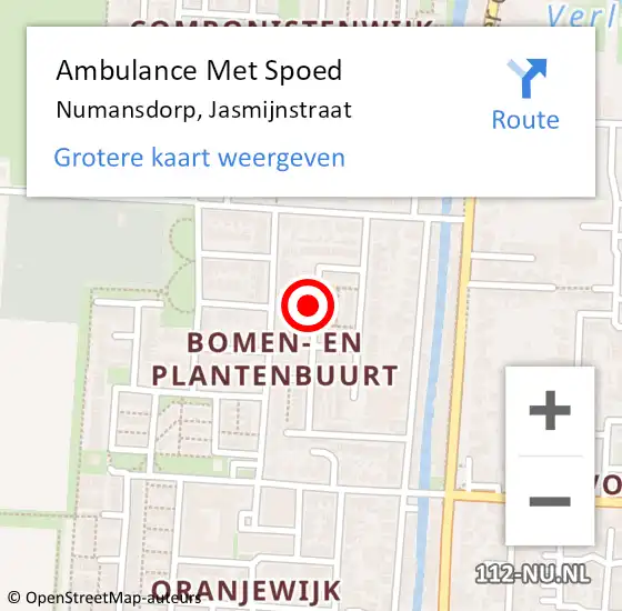 Locatie op kaart van de 112 melding: Ambulance Met Spoed Naar Numansdorp, Jasmijnstraat op 17 mei 2024 17:39