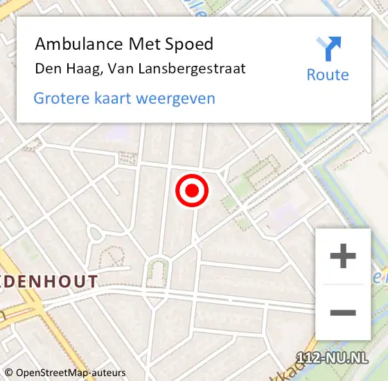 Locatie op kaart van de 112 melding: Ambulance Met Spoed Naar Den Haag, Van Lansbergestraat op 17 mei 2024 17:41