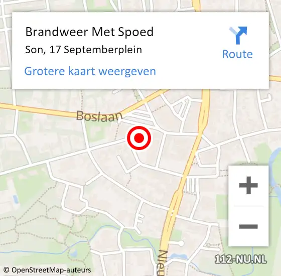 Locatie op kaart van de 112 melding: Brandweer Met Spoed Naar Son, 17 Septemberplein op 17 mei 2024 17:43