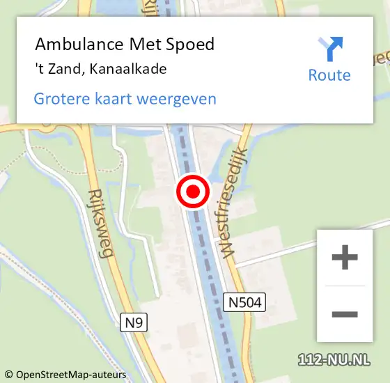 Locatie op kaart van de 112 melding: Ambulance Met Spoed Naar 't Zand, Kanaalkade op 17 mei 2024 17:45