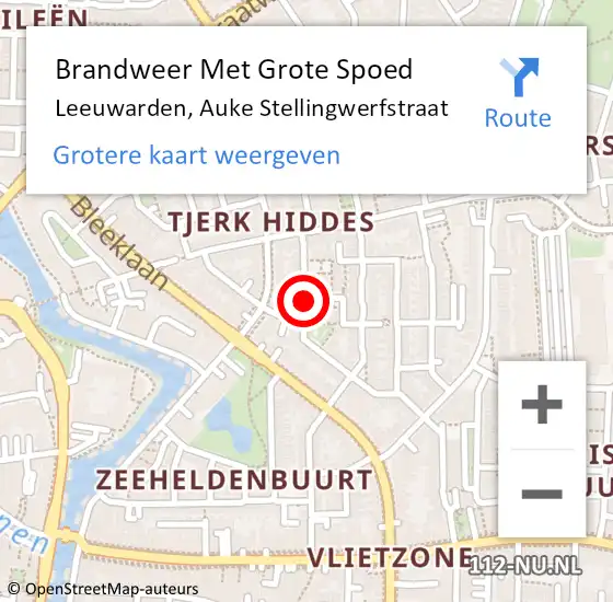 Locatie op kaart van de 112 melding: Brandweer Met Grote Spoed Naar Leeuwarden, Auke Stellingwerfstraat op 17 mei 2024 17:49