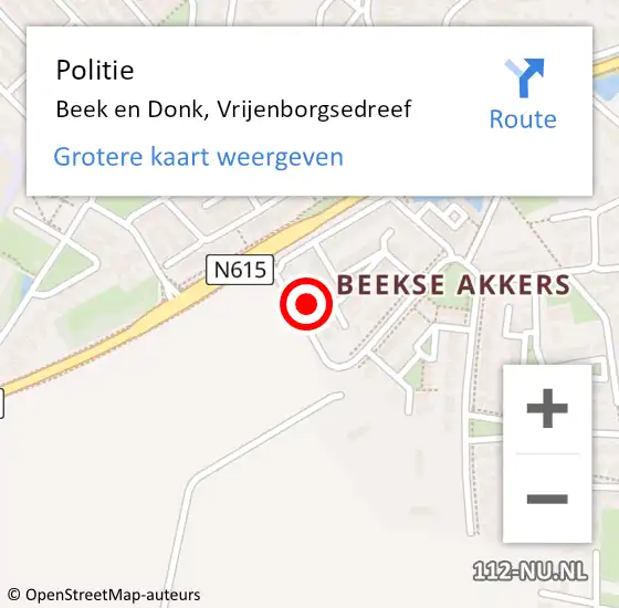 Locatie op kaart van de 112 melding: Politie Beek en Donk, Vrijenborgsedreef op 17 mei 2024 17:54