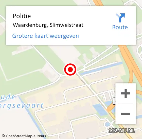 Locatie op kaart van de 112 melding: Politie Waardenburg, Slimweistraat op 17 mei 2024 17:56
