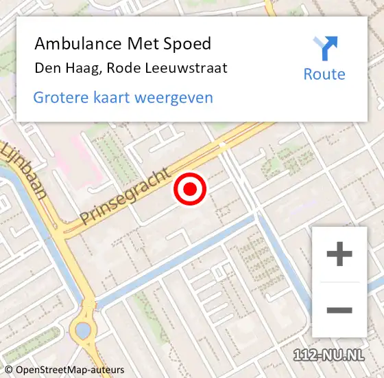 Locatie op kaart van de 112 melding: Ambulance Met Spoed Naar Den Haag, Rode Leeuwstraat op 17 mei 2024 17:56