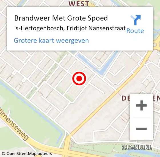 Locatie op kaart van de 112 melding: Brandweer Met Grote Spoed Naar 's-Hertogenbosch, Fridtjof Nansenstraat op 17 mei 2024 18:02