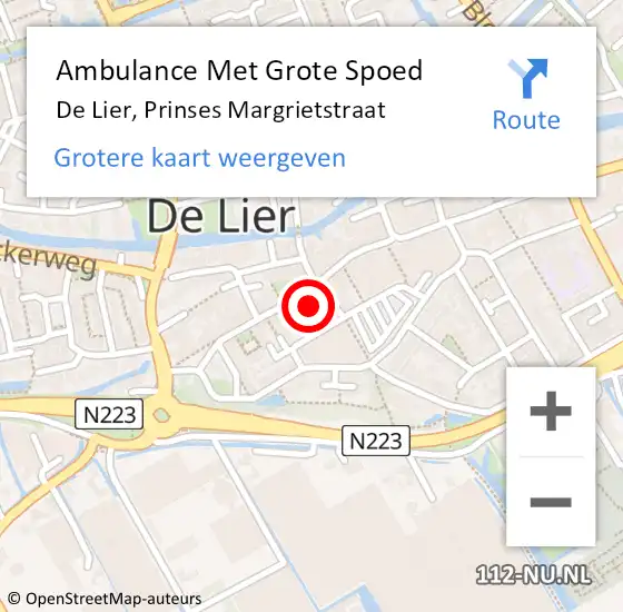 Locatie op kaart van de 112 melding: Ambulance Met Grote Spoed Naar De Lier, Prinses Margrietstraat op 17 mei 2024 18:04