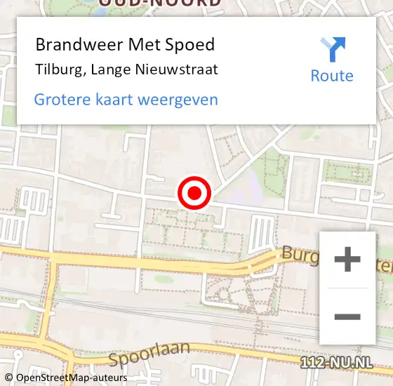 Locatie op kaart van de 112 melding: Brandweer Met Spoed Naar Tilburg, Lange Nieuwstraat op 17 mei 2024 18:07