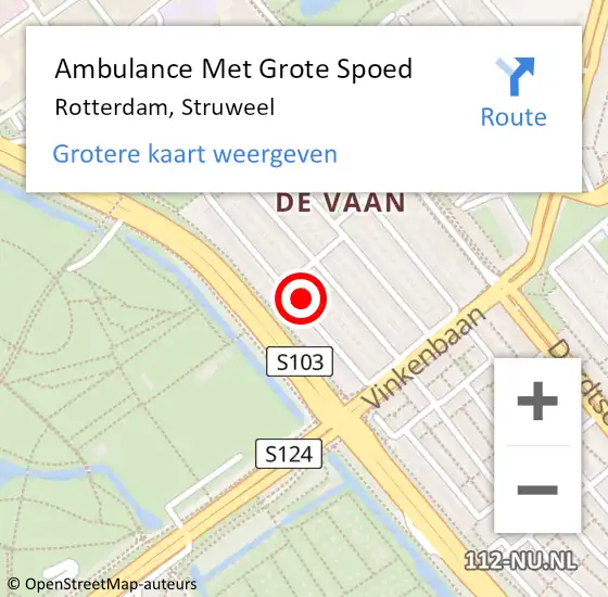 Locatie op kaart van de 112 melding: Ambulance Met Grote Spoed Naar Rotterdam, Struweel op 17 mei 2024 18:27