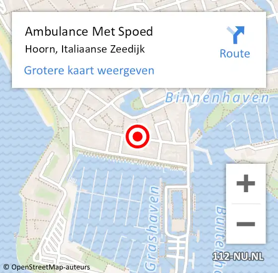 Locatie op kaart van de 112 melding: Ambulance Met Spoed Naar Hoorn, Italiaanse Zeedijk op 17 mei 2024 18:40