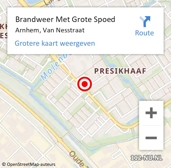 Locatie op kaart van de 112 melding: Brandweer Met Grote Spoed Naar Arnhem, Van Nesstraat op 17 mei 2024 18:53