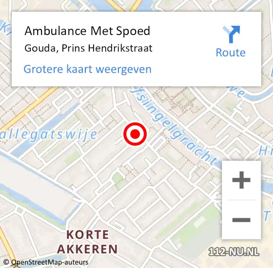 Locatie op kaart van de 112 melding: Ambulance Met Spoed Naar Gouda, Prins Hendrikstraat op 17 mei 2024 18:55