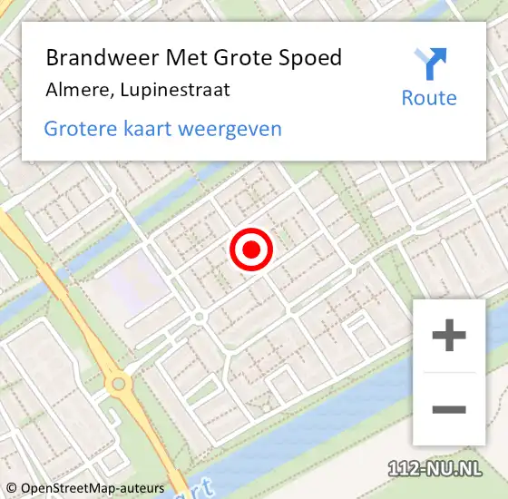 Locatie op kaart van de 112 melding: Brandweer Met Grote Spoed Naar Almere, Lupinestraat op 17 mei 2024 18:58