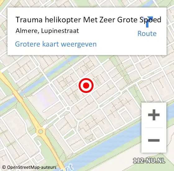 Locatie op kaart van de 112 melding: Trauma helikopter Met Zeer Grote Spoed Naar Almere, Lupinestraat op 17 mei 2024 19:00