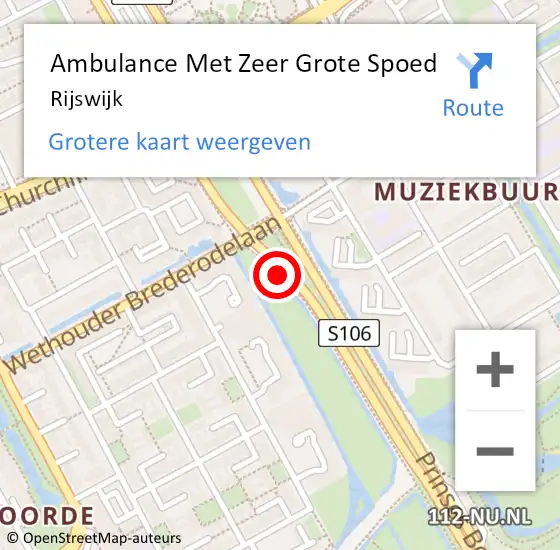 Locatie op kaart van de 112 melding: Ambulance Met Zeer Grote Spoed Naar Rijswijk op 17 mei 2024 19:26