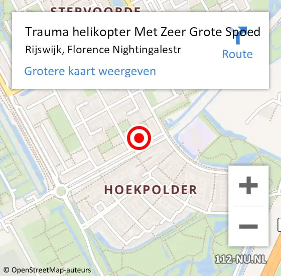 Locatie op kaart van de 112 melding: Trauma helikopter Met Zeer Grote Spoed Naar Rijswijk, Florence Nightingalestr op 17 mei 2024 19:27