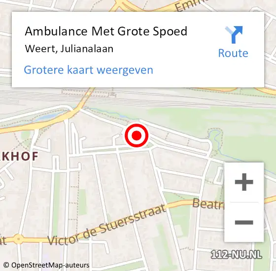 Locatie op kaart van de 112 melding: Ambulance Met Grote Spoed Naar Weert, Julianalaan op 17 mei 2024 19:35