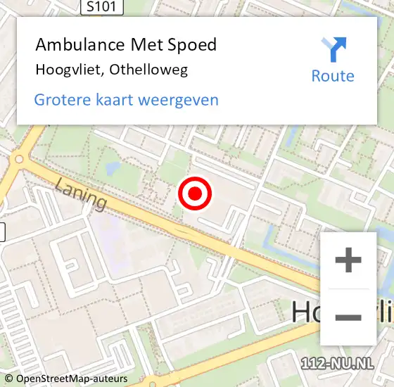 Locatie op kaart van de 112 melding: Ambulance Met Spoed Naar Hoogvliet, Othelloweg op 17 mei 2024 19:55