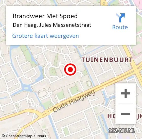 Locatie op kaart van de 112 melding: Brandweer Met Spoed Naar Den Haag, Jules Massenetstraat op 17 mei 2024 20:05