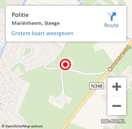 Locatie op kaart van de 112 melding: Politie Mariënheem, Steege op 17 mei 2024 20:09