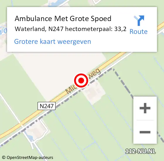 Locatie op kaart van de 112 melding: Ambulance Met Grote Spoed Naar Waterland, N247 hectometerpaal: 33,2 op 17 mei 2024 20:28