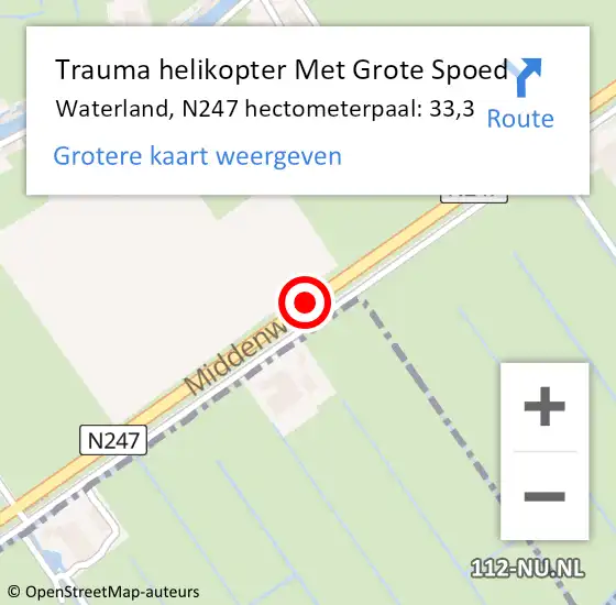 Locatie op kaart van de 112 melding: Trauma helikopter Met Grote Spoed Naar Waterland, N247 hectometerpaal: 33,3 op 17 mei 2024 20:31
