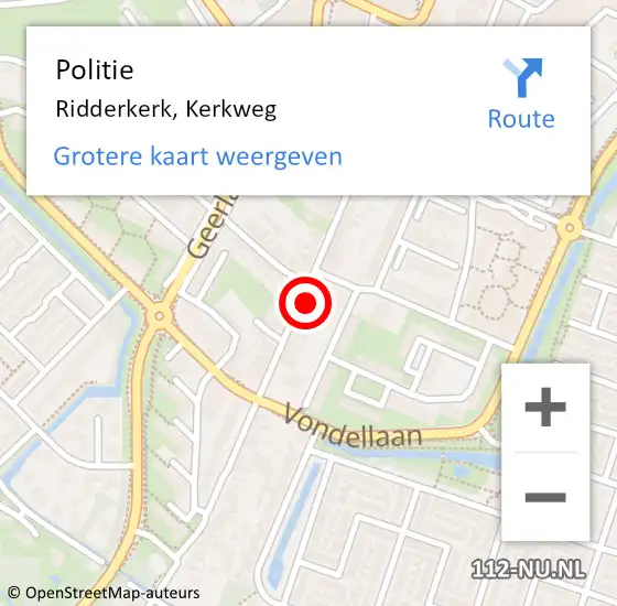 Locatie op kaart van de 112 melding: Politie Ridderkerk, Kerkweg op 17 mei 2024 20:40