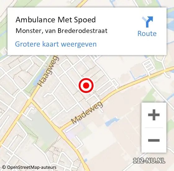 Locatie op kaart van de 112 melding: Ambulance Met Spoed Naar Monster, van Brederodestraat op 17 mei 2024 20:45