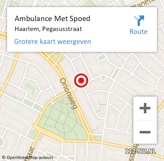 Locatie op kaart van de 112 melding: Ambulance Met Spoed Naar Haarlem, Pegasusstraat op 17 mei 2024 20:46