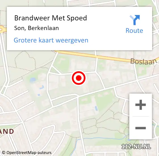 Locatie op kaart van de 112 melding: Brandweer Met Spoed Naar Son, Berkenlaan op 17 mei 2024 20:51