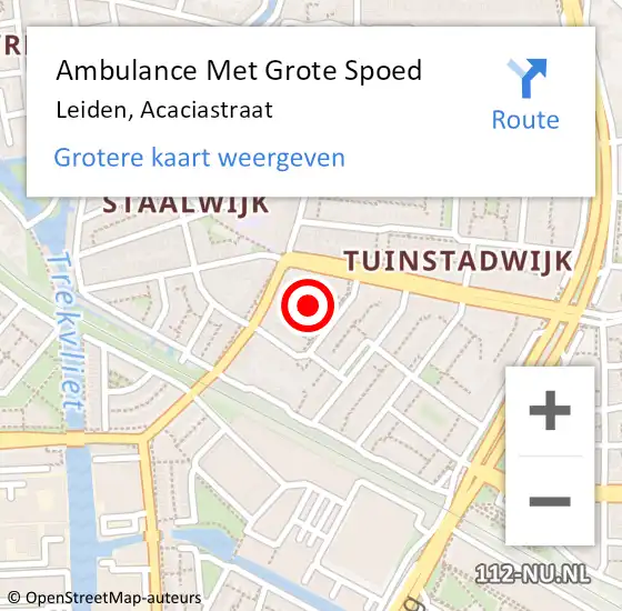 Locatie op kaart van de 112 melding: Ambulance Met Grote Spoed Naar Leiden, Acaciastraat op 17 mei 2024 20:52
