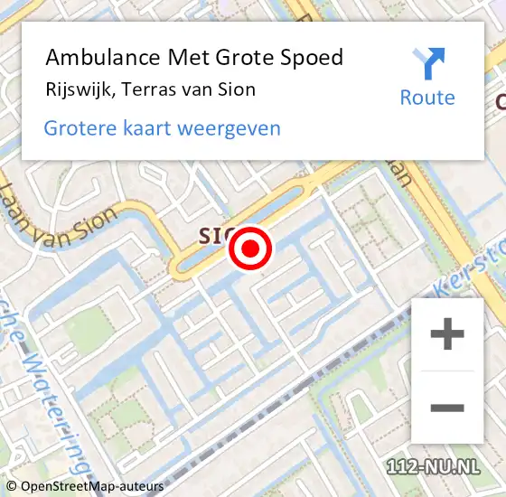 Locatie op kaart van de 112 melding: Ambulance Met Grote Spoed Naar Rijswijk, Terras van Sion op 17 mei 2024 21:06