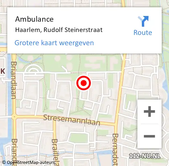 Locatie op kaart van de 112 melding: Ambulance Haarlem, Rudolf Steinerstraat op 17 mei 2024 21:09