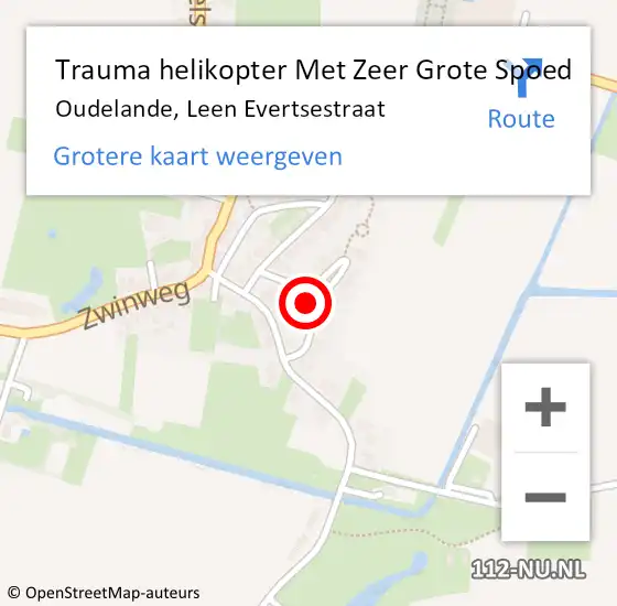 Locatie op kaart van de 112 melding: Trauma helikopter Met Zeer Grote Spoed Naar Oudelande, Leen Evertsestraat op 17 mei 2024 21:27