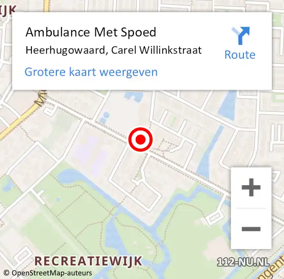 Locatie op kaart van de 112 melding: Ambulance Met Spoed Naar Heerhugowaard, Carel Willinkstraat op 17 mei 2024 21:28